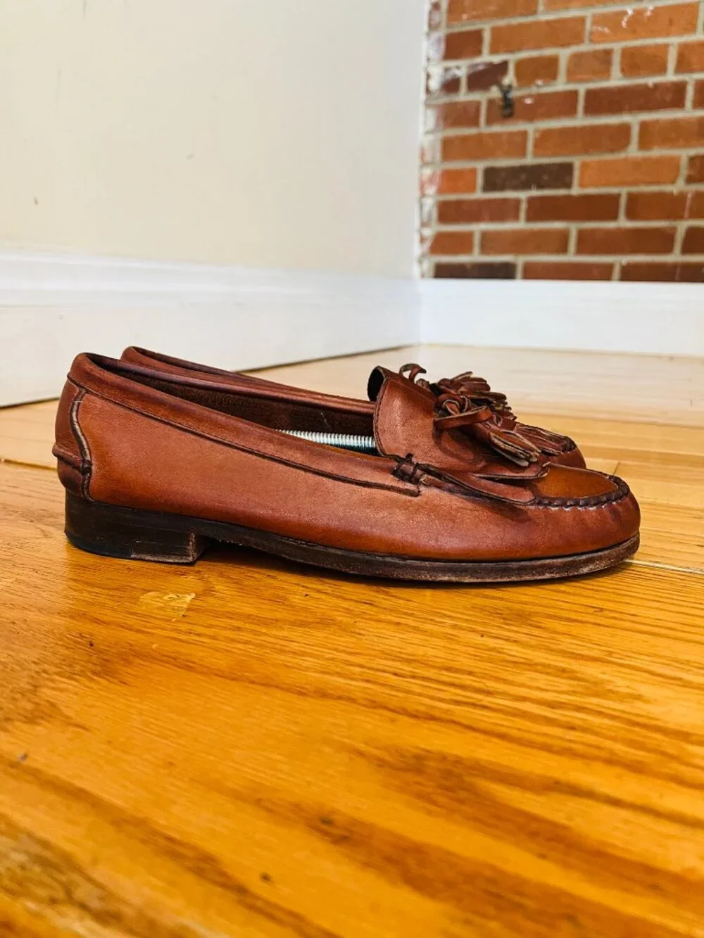 Polo Ralph Lauren Brown Leather Tassel Penny Loafers 8 Bench Made in Maine USA
